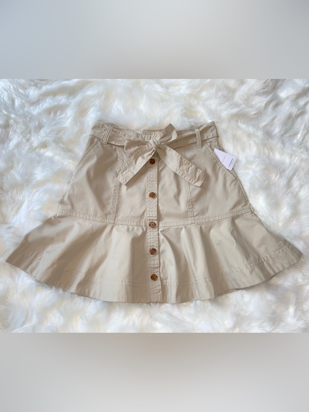 Banana Republic Tan Button Front Mini Skirt With Tie Waist Size 8